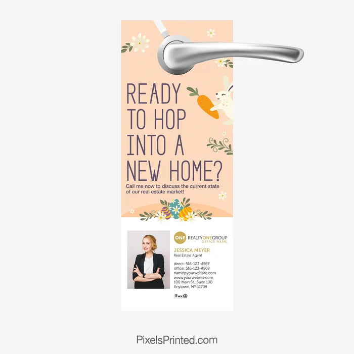 hop into a new home easter real estate door hangers for spring marketing
