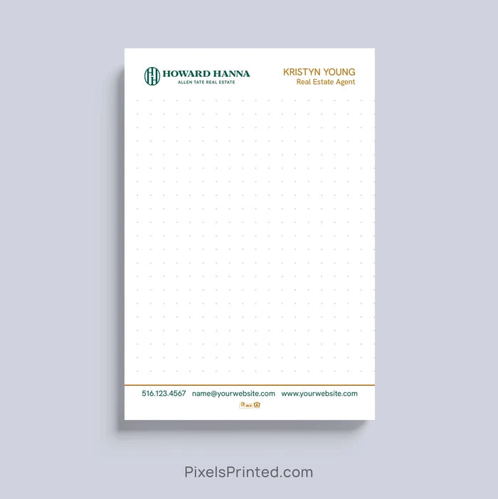 Howard Hanna realtor notepad with house roof design and personalized branding