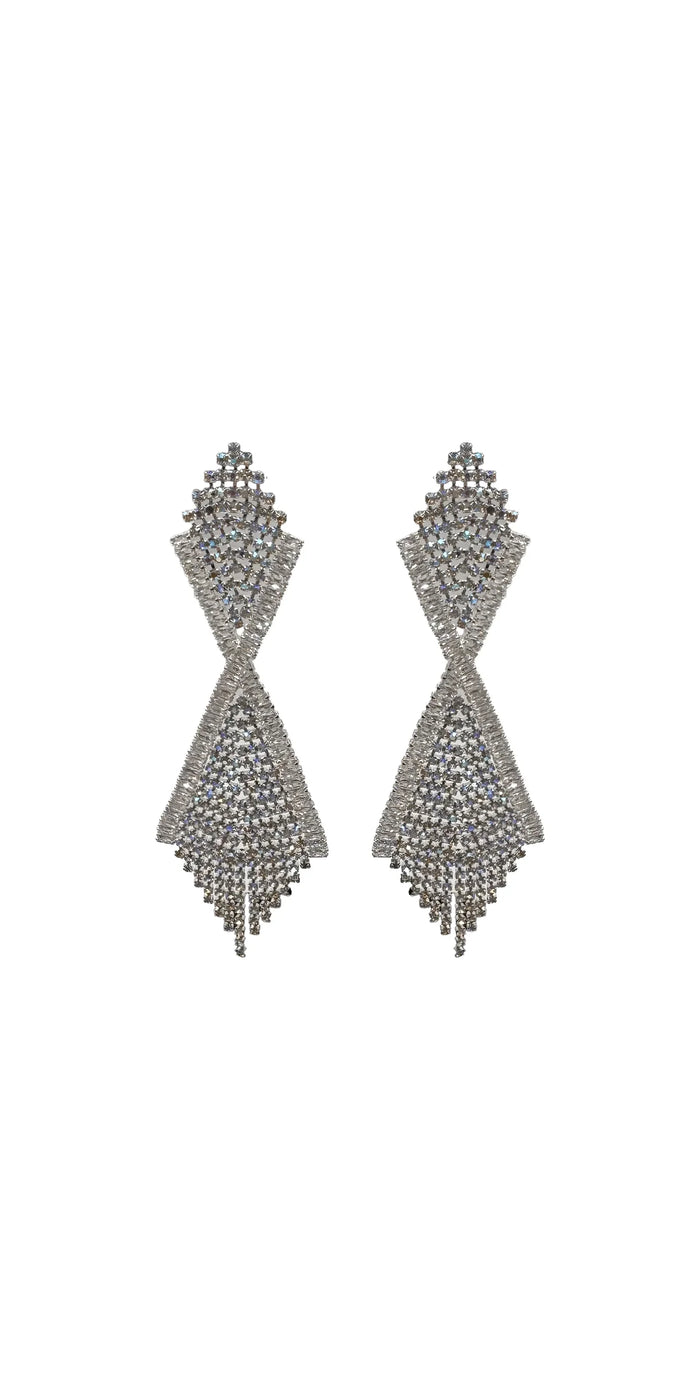 silver/one size/ Camille La Vie/Iridescent Double Diamond Rhinestone Duster Earrings/front