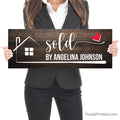 rustic wood real estate agent closing photo sign with heart