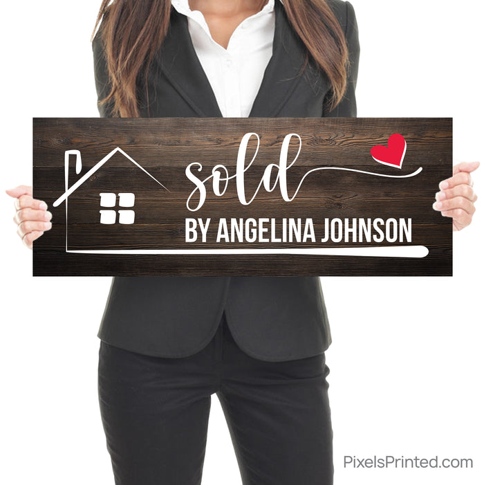 rustic wood real estate agent closing photo sign with heart
