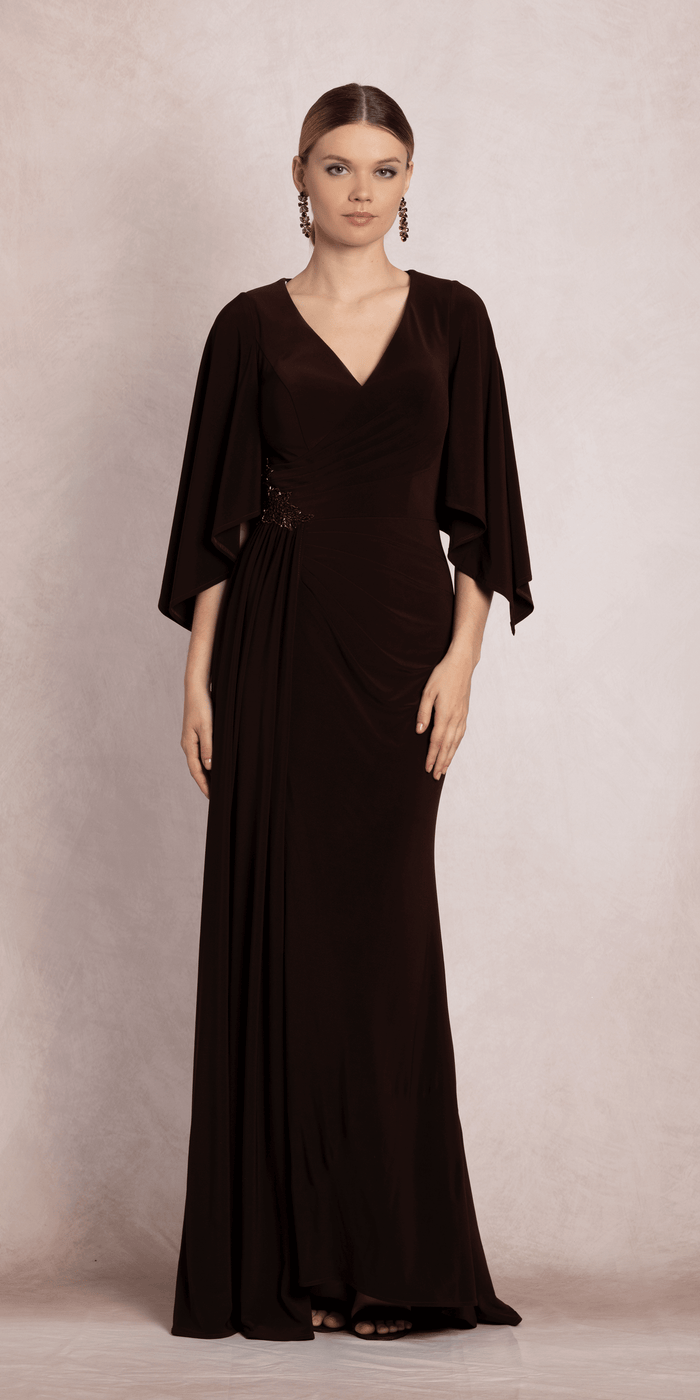 chocolate/size/4/missy/Camille La Vie/Jersey Cape Sleeve V Neck Faux Wrap Dress/alt
