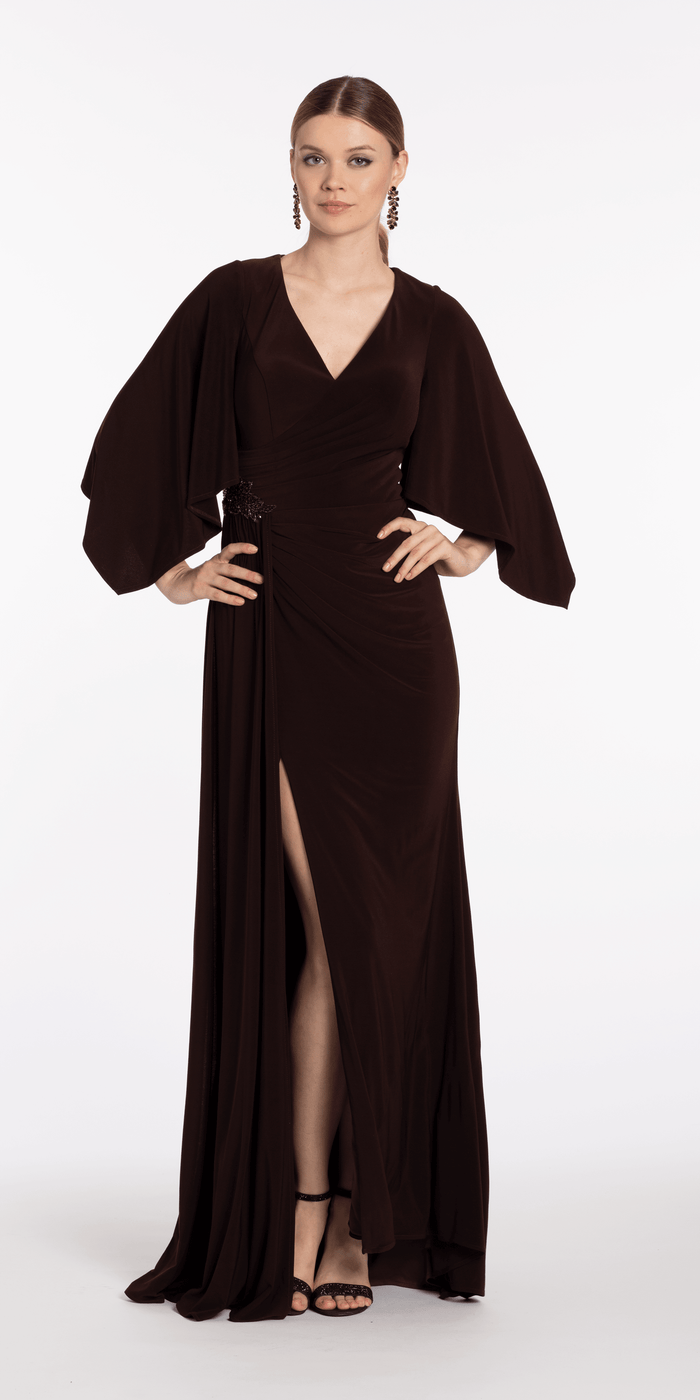 chocolate/size/4/missy/Camille La Vie/Jersey Cape Sleeve V Neck Faux Wrap Dress/front at