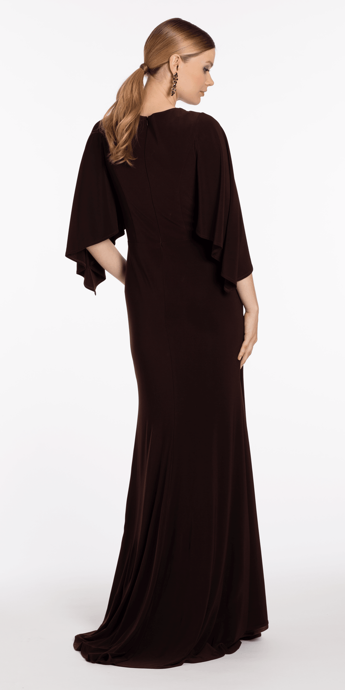 chocolate/size/4/missy/Camille La Vie/Jersey Cape Sleeve V Neck Faux Wrap Dress/back