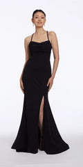 black/size/4/missy/Camille La Vie/Jersey Glitter Lattice Back Dress with Drape/front