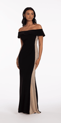 Jersey Off the Shoulder Column Dress with Beaded Side Panels - Camille La Vie