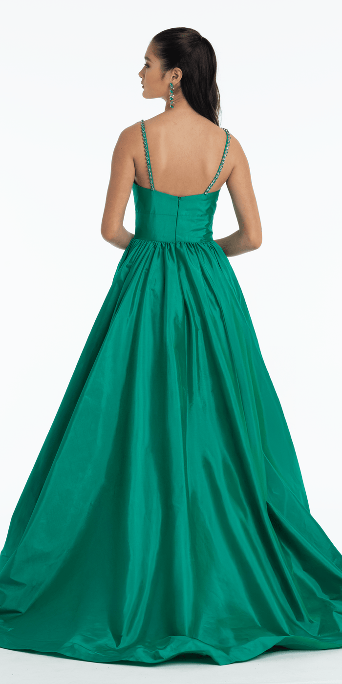 emerald/size/4/missy/Camille La Vie/Jewel Neck Taffeta Pleated Ballgown with Pockets/back