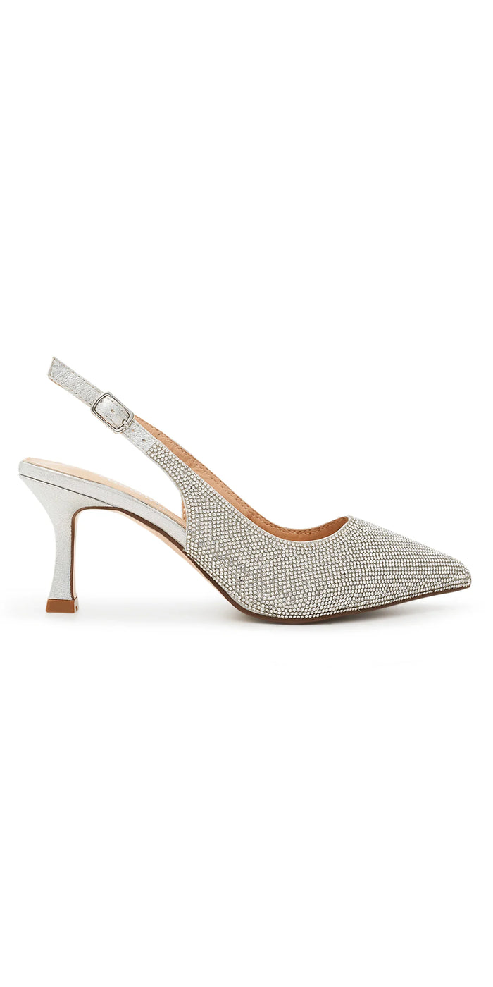 Keisha-1 Low Heel Rhinestone Slingback Sandal - Camille La Vie