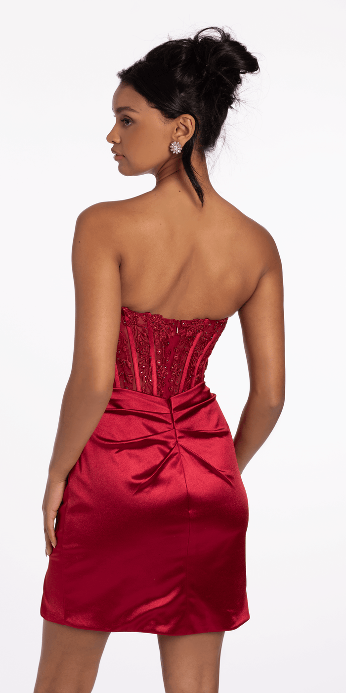 wine/size/4/missy/Camille La Vie/Lace Embroidered Strapless Satin Sweetheart Corset Bodycon Dress/back 1