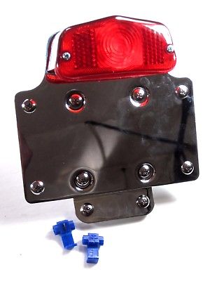 Lucas Tail light assembly motorcycle chrome licence plate bracket fender mount