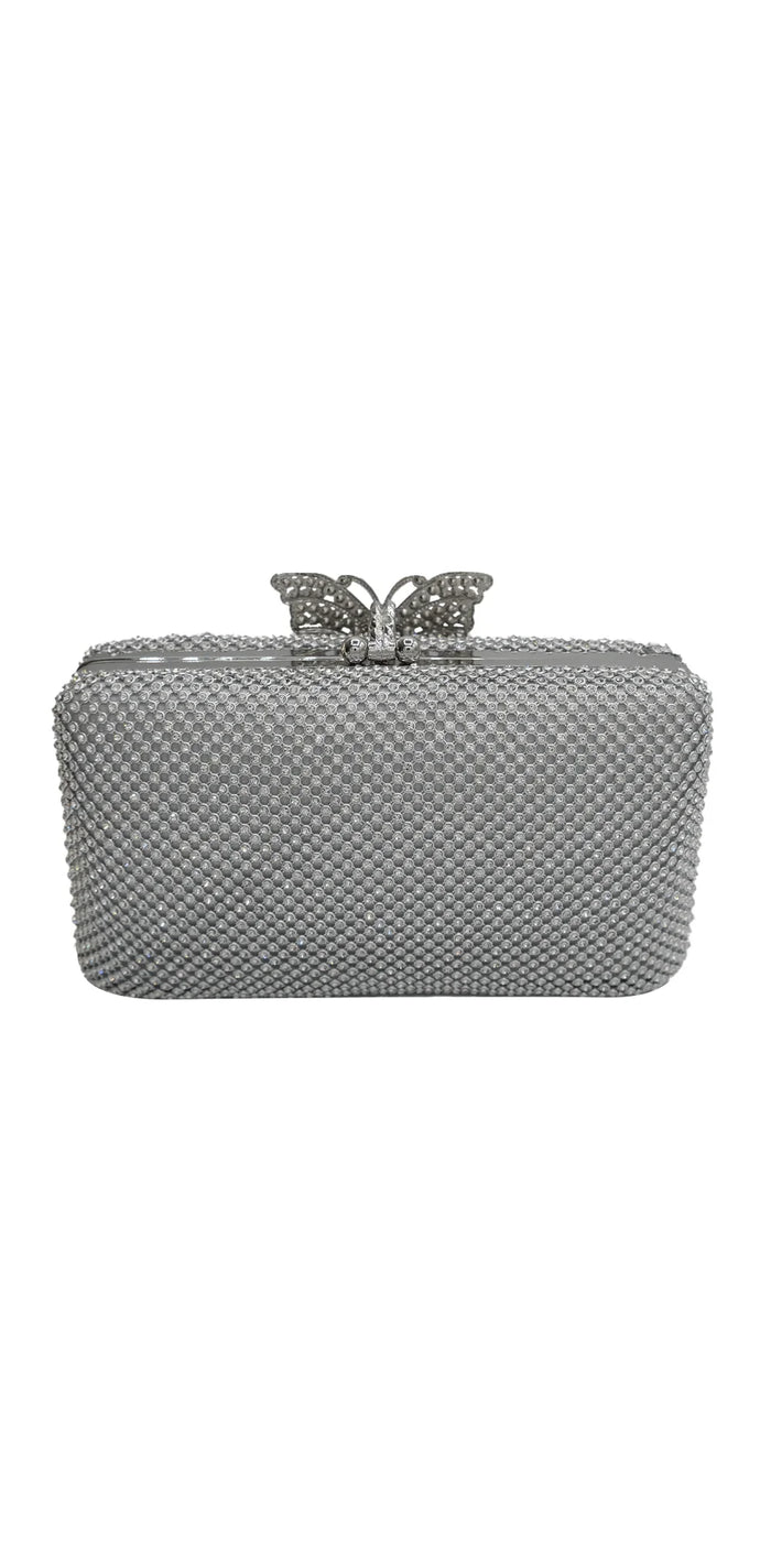 silver/no size/Camille La Vie/Mesh Rhinestone Handbag with Butterfly Top Clasp/back