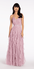 lilac/size/4/missy/Camille La Vie/Mesh Strappy Back Halter Tiered Ballgown/front