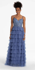 Mesh Tiered Corset Keyhole Back Ballgown - Camille La Vie