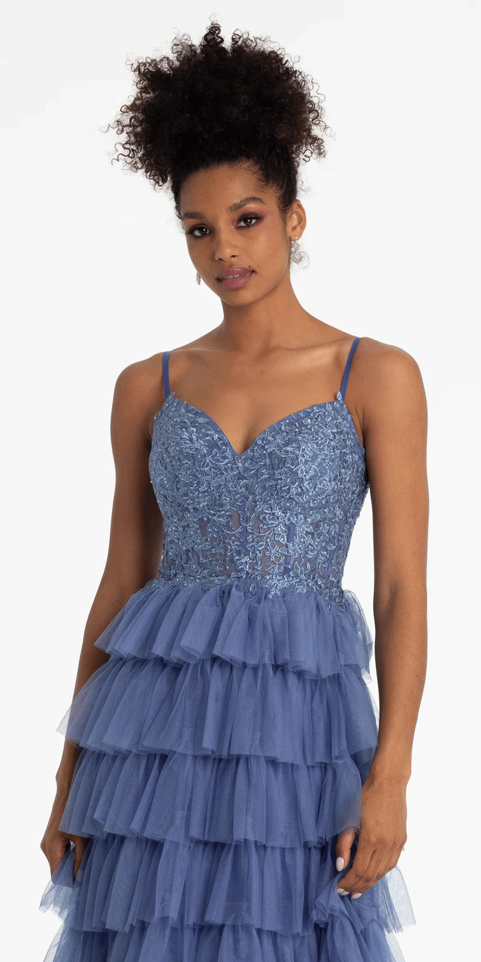 Mesh Tiered Corset Keyhole Back Ballgown - Camille La Vie