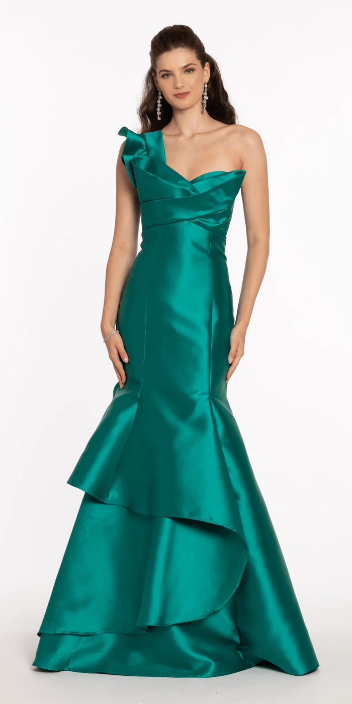 jade/size/4/missy/Camille La Vie/Mikado Origami One Shoulder Mermaid Dress/front