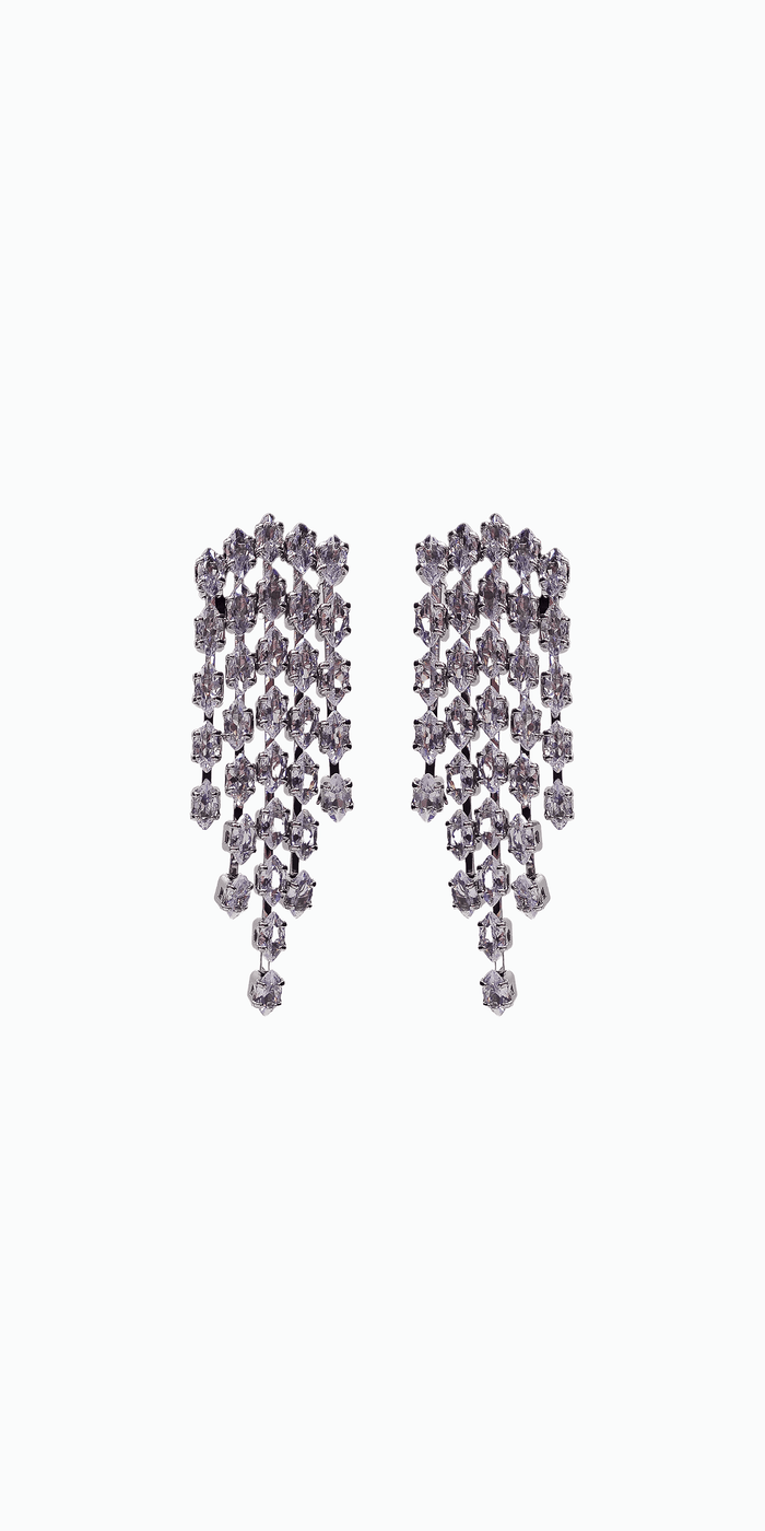 silver/one size/ Camille La Vie/Multi Strand Rhinestone Waterfall Earrings /Camille La Vie/front