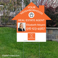 house shaped yard sign realtor neighborhood farming