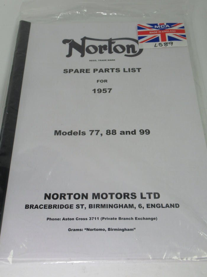 Norton parts book 1957 ES2 88 99 and 50 models spare part manual