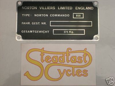 NORTON NOS Registration badge Villiers limited England 850