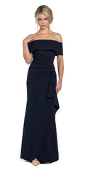 navy/size/4/ missy/ Camille La Vie/Off the Shoulder Crepe Dress with Side Drape/front 1