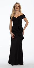 black/size/4/missy/Camille La Vie/Off the Shoulder Scuba Dress with Side Ruffle/front alt