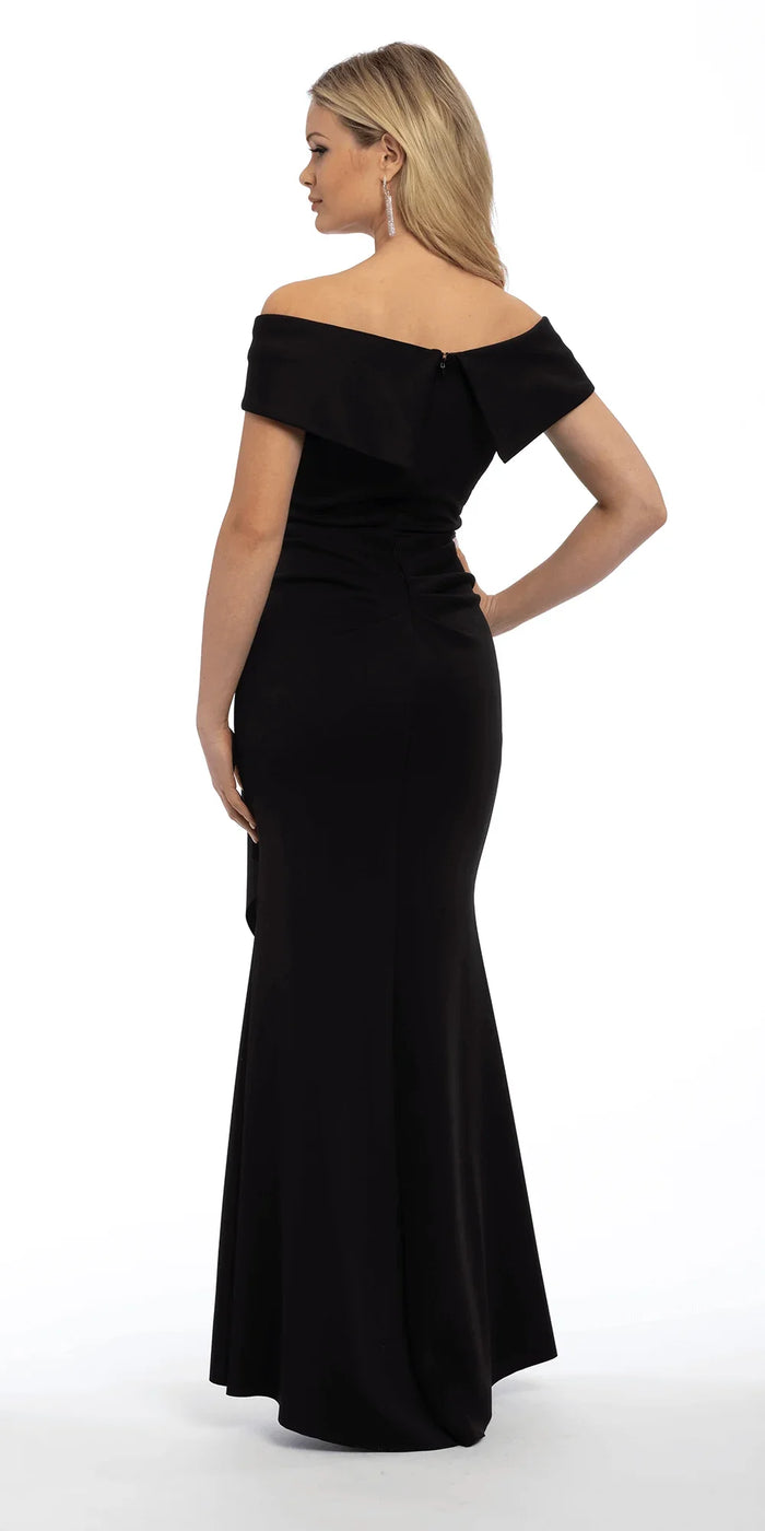 black/size/4/missy/Camille La Vie/Off the Shoulder Scuba Dress with Side Ruffle/back alt
