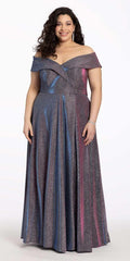 black-fuchsia/size/14/plus/Camille La Vie/Off The Shoulder Surplice Two Tone Metallic Dress/front