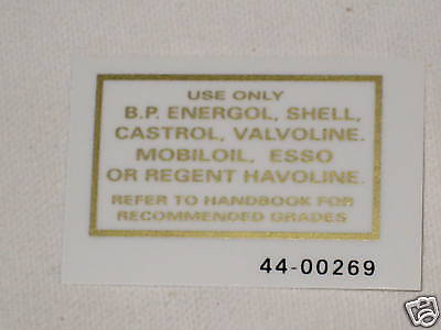 Oil Recommendations Vinyl Decal Triumph Norton BSA