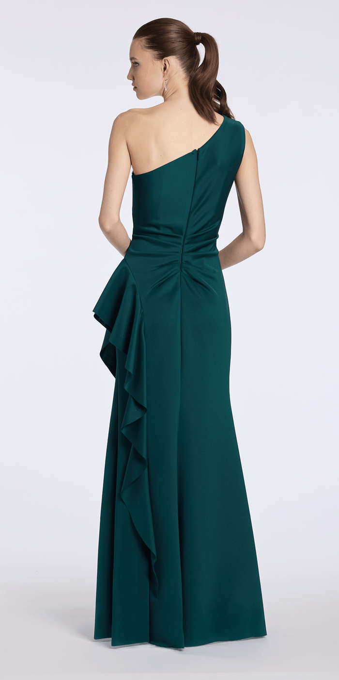 Camille La Vie One Shoulder Scuba Trumpet Dress with Side Cascade