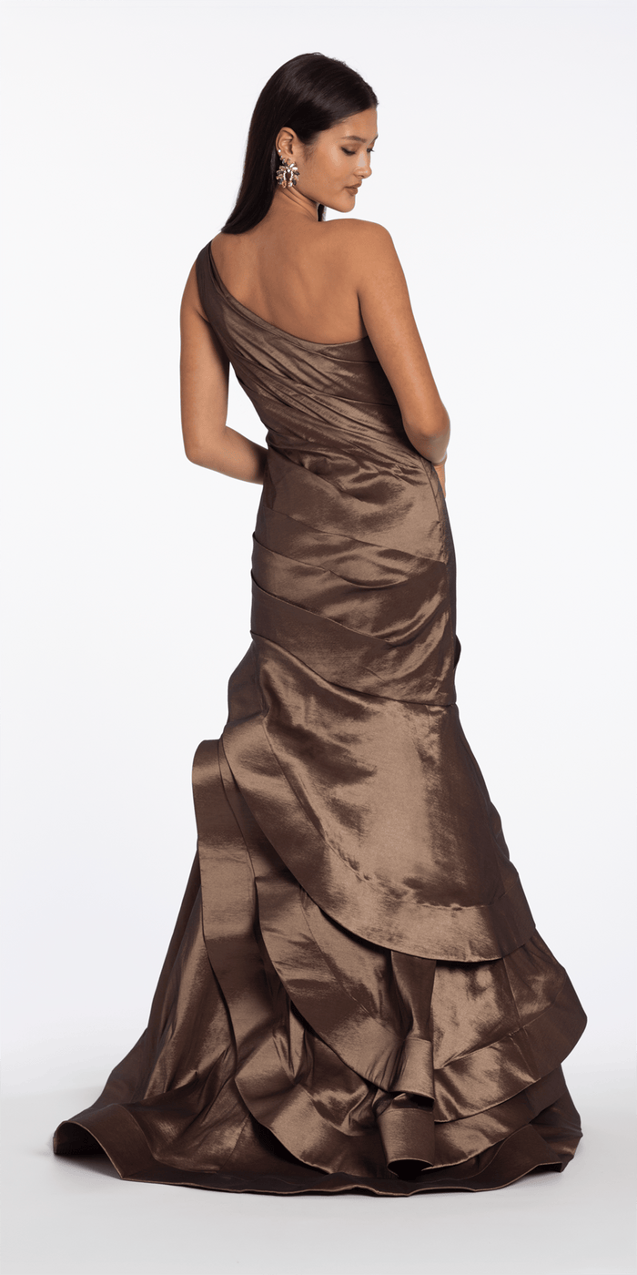 Camille La Vie One Shoulder Taffeta Tiered Hem Mermaid Dress