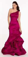 magenta/size/4/missy/Camille La Vie/One Shoulder Taffeta Tiered Hem Mermaid Dress/front