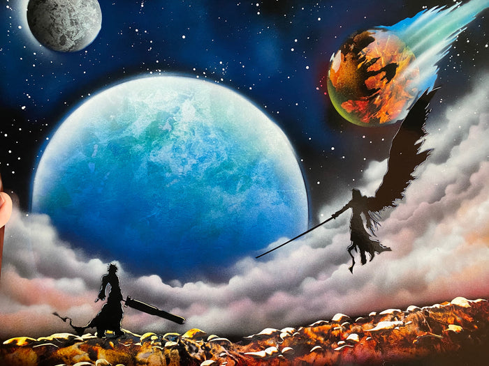 Original "Final Fantasy: Cloud vs Sephiroth" Graffiti Painting 16"X20"" by Ash Schultz