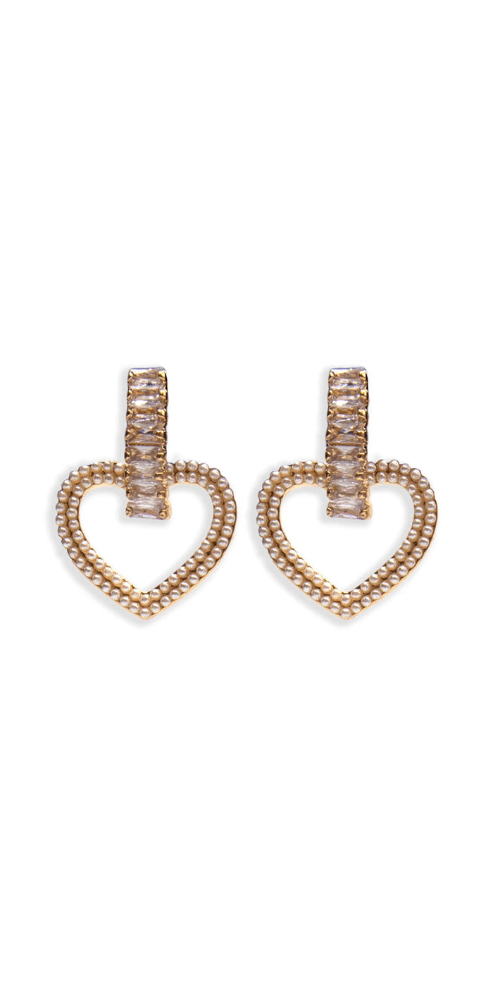 gold/one size/Camille La Vie/Pearl Heart Drop Earrings with Rhinestone Detail /front