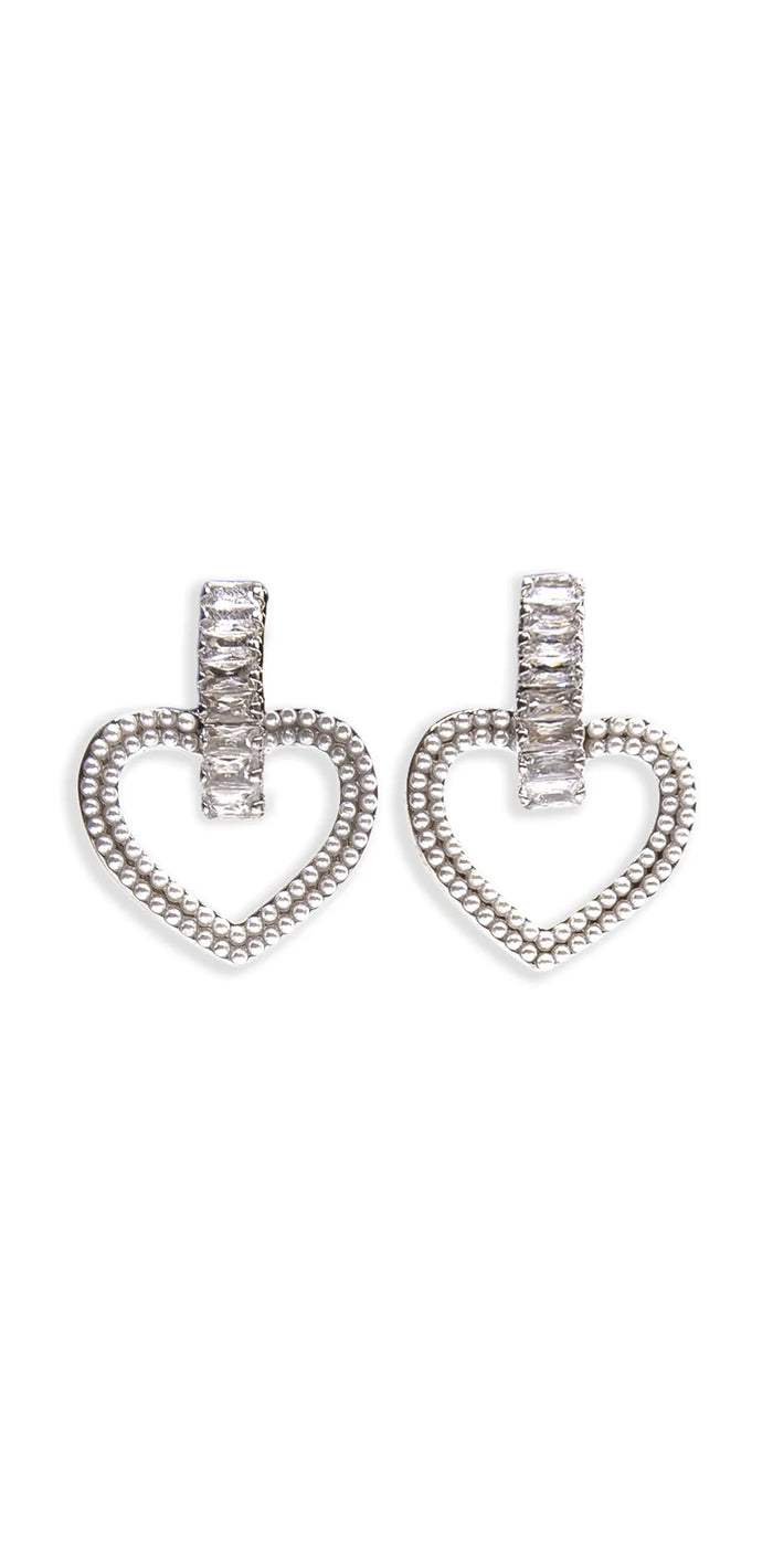 silver/one size/Camille La Vie/Pearl Heart Drop Earrings with Rhinestone Detail /front