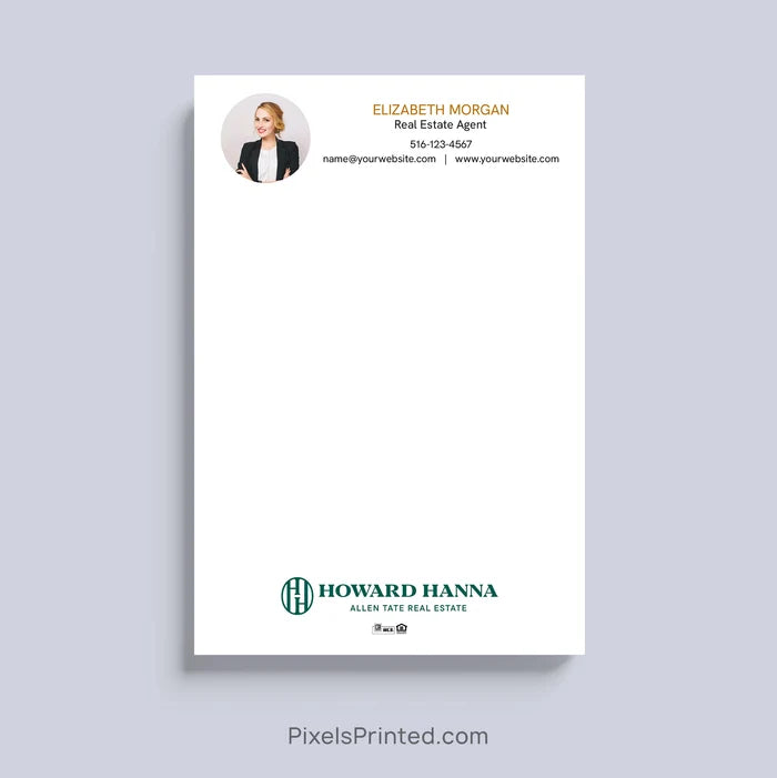 Personalized Howard Hanna realtor notepad with headshot and contact information