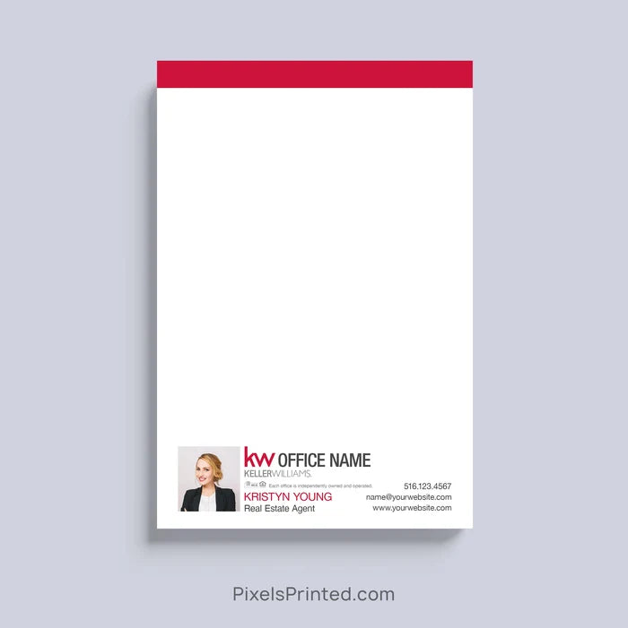 Keller Williams personalized realtor notepad with agent headshot and contact information