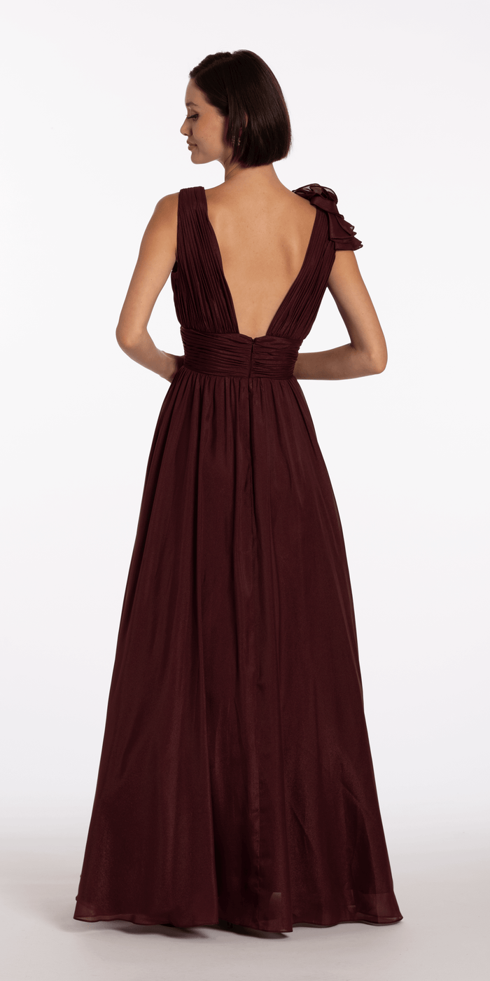 wine/size/4/missy/Camille La Vie/Pleated Organza V Neck Ballgown with 3D Ruffle/back