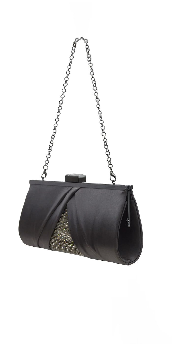 Pleated Satin Handbag with Rhinestone Detail - Camille La Vie