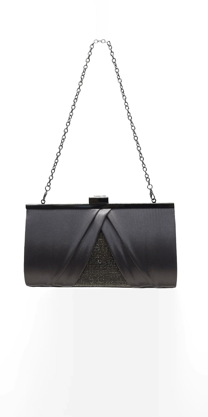 Pleated Satin Handbag with Rhinestone Detail - Camille La Vie