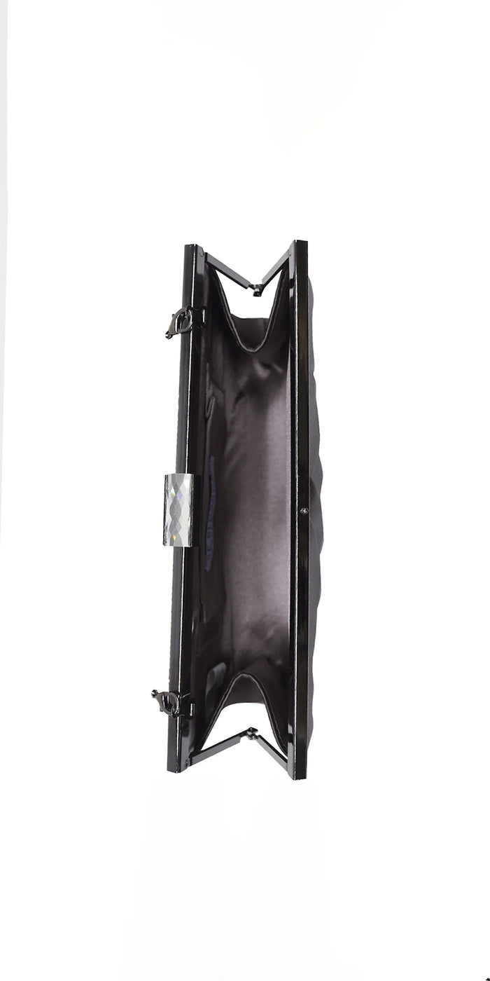 Pleated Satin Handbag with Rhinestone Detail - Camille La Vie