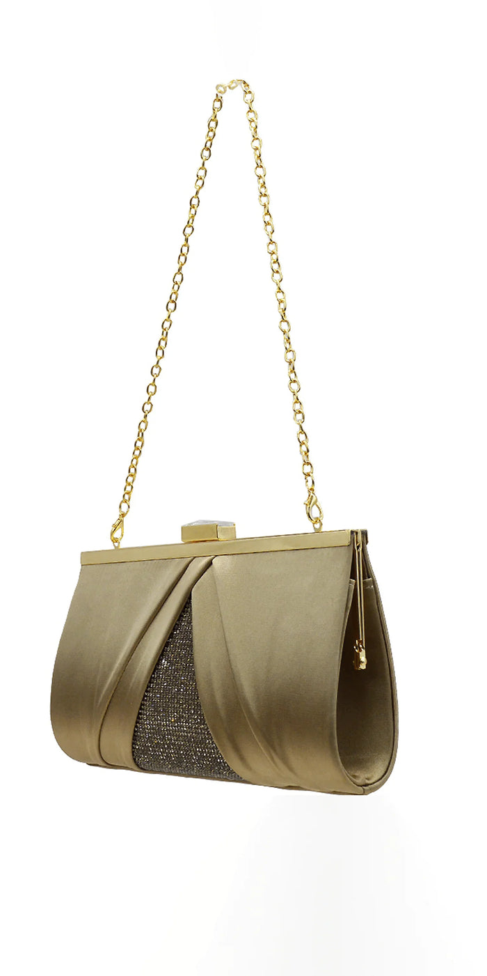 Pleated Satin Handbag with Rhinestone Detail - Camille La Vie