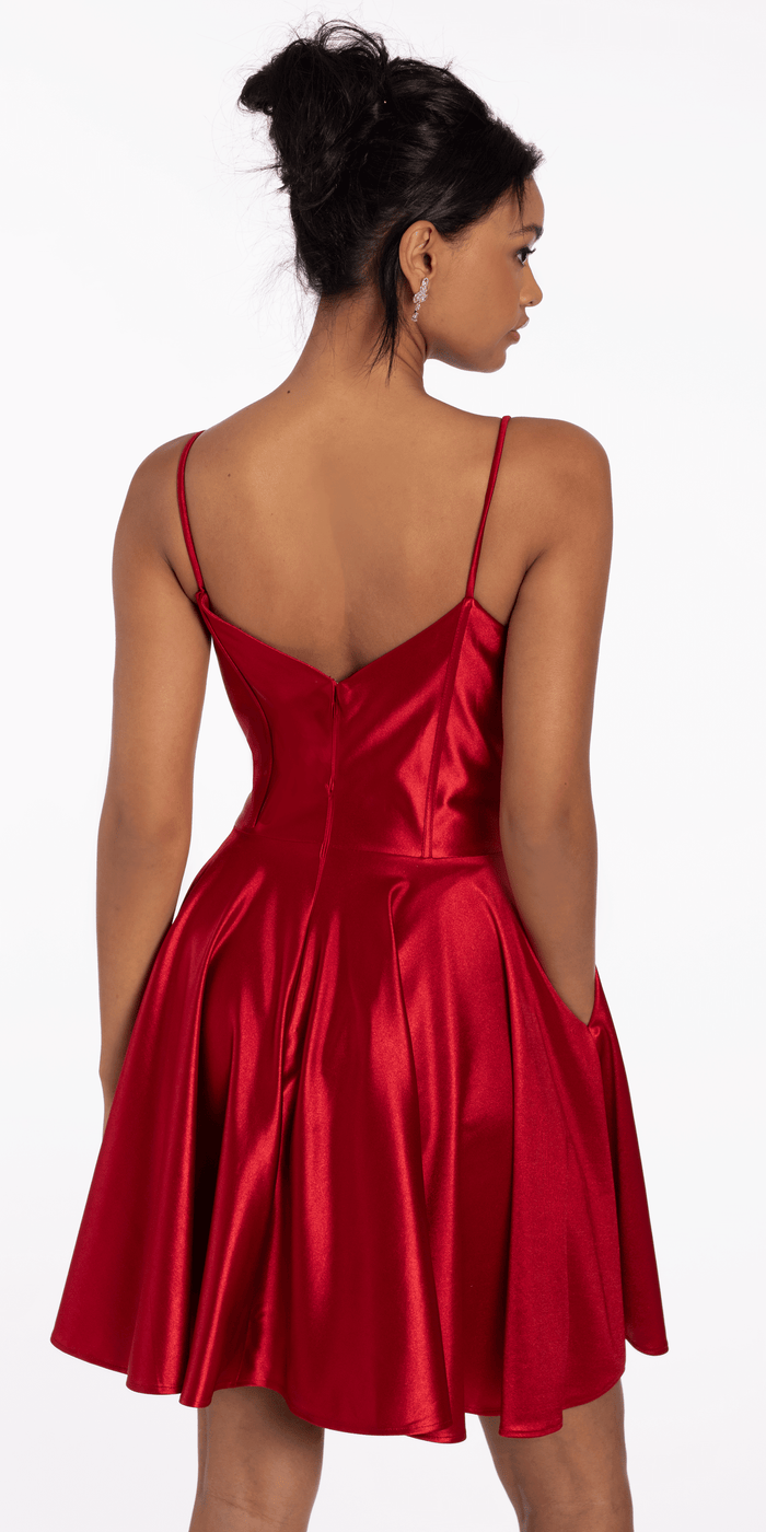 wine/size/4/missy/Camille La Vie/Pleated Shimmer Satin Corset Skater Dress with Pockets/back