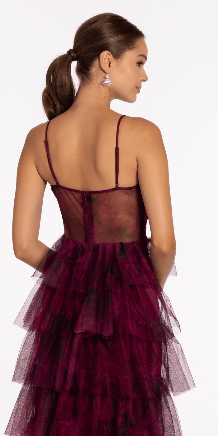 Print Mesh Sweetheart Corset Tiered Dress - Camille La Vie