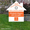 Sleek, house-shaped professional sign for real estate agent neighborhood marketing.