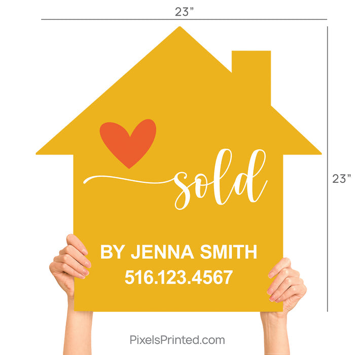 realtor sold by house shaped closing photo sign