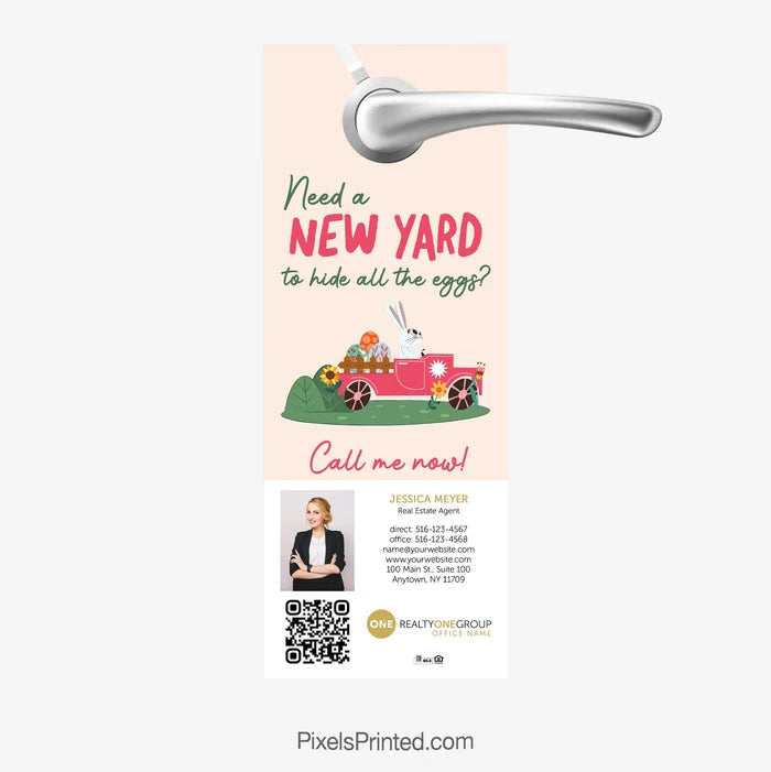 Easter realtor door hanger connecting outdoor space needs to real estate