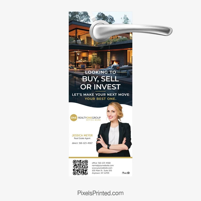 Realty ONE Group real estate agent introduction door hanger for neighborhood marketing