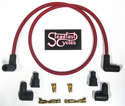Red 8mm Spark Plug Wire Kit electronic ignition motorcycle suppressive Packard