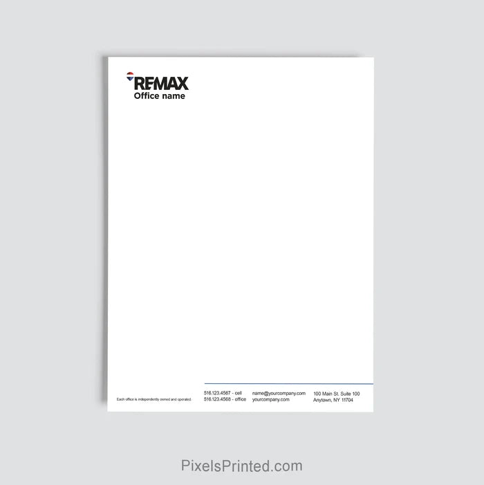 RE/MAX real estate office letterhead personalized for brokerage use