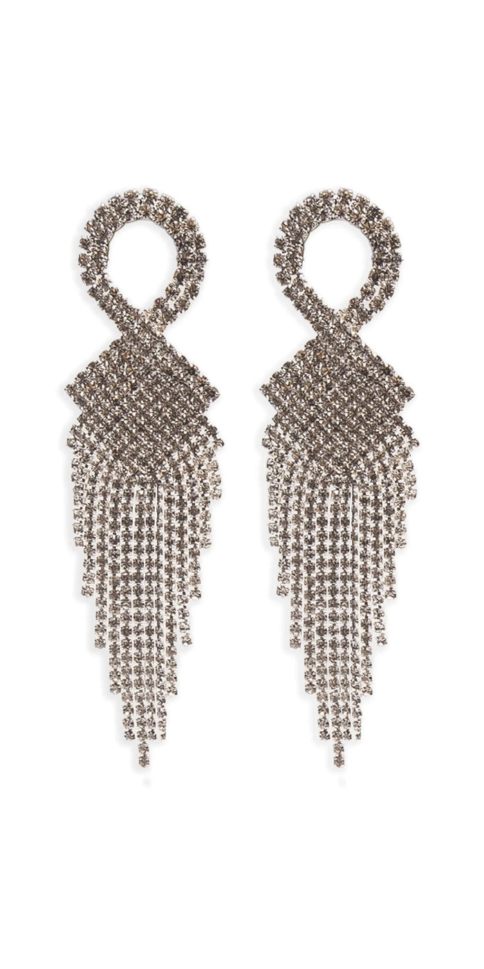 silver/one size/ Camille La Vie/Rhinestone Basketweave Ribbon Drop Earrings /front